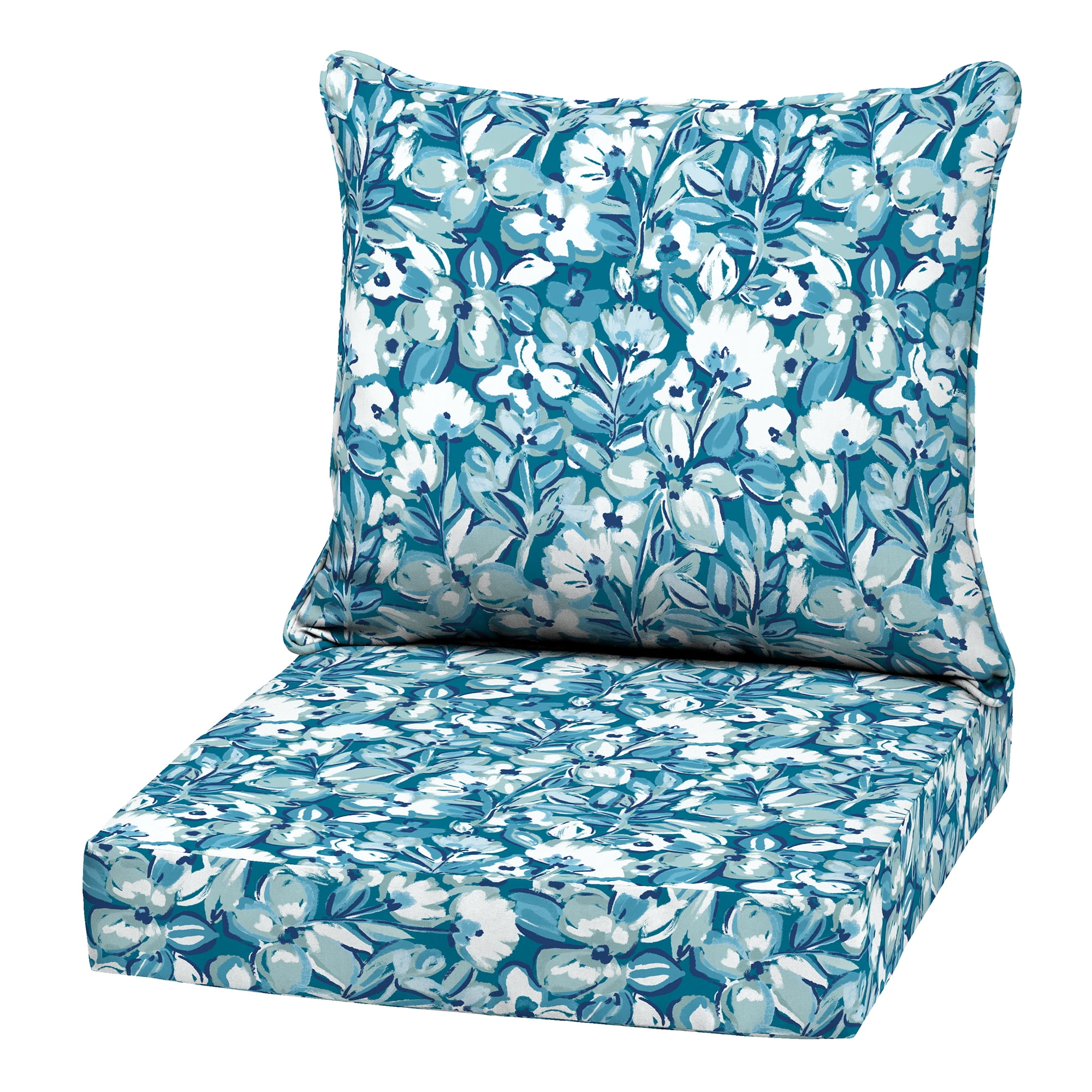 ARDEN Outdoor Deep Seat Cushion Set, 22 in x 24 in, Weather-Proof, Rain-Proof, Fade Resistant Patio Cushion Aqua Blue Fusion Floral