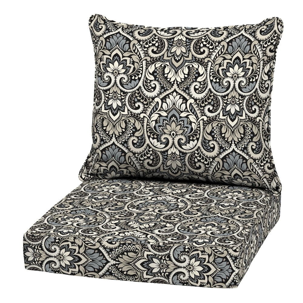 ARDEN Outdoor Deep Seat Cushion Set, 22 in x 24 in, Weather-Proof, Rain-Proof, Fade Resistant Patio Cushion Black Aurora Damask