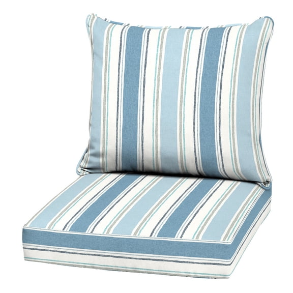ARDEN Outdoor Deep Seat Cushion Set, 22 in x 24 in, Weather-Proof, Rain-Proof, Fade Resistant Patio Cushion French Blue Linen Stripe