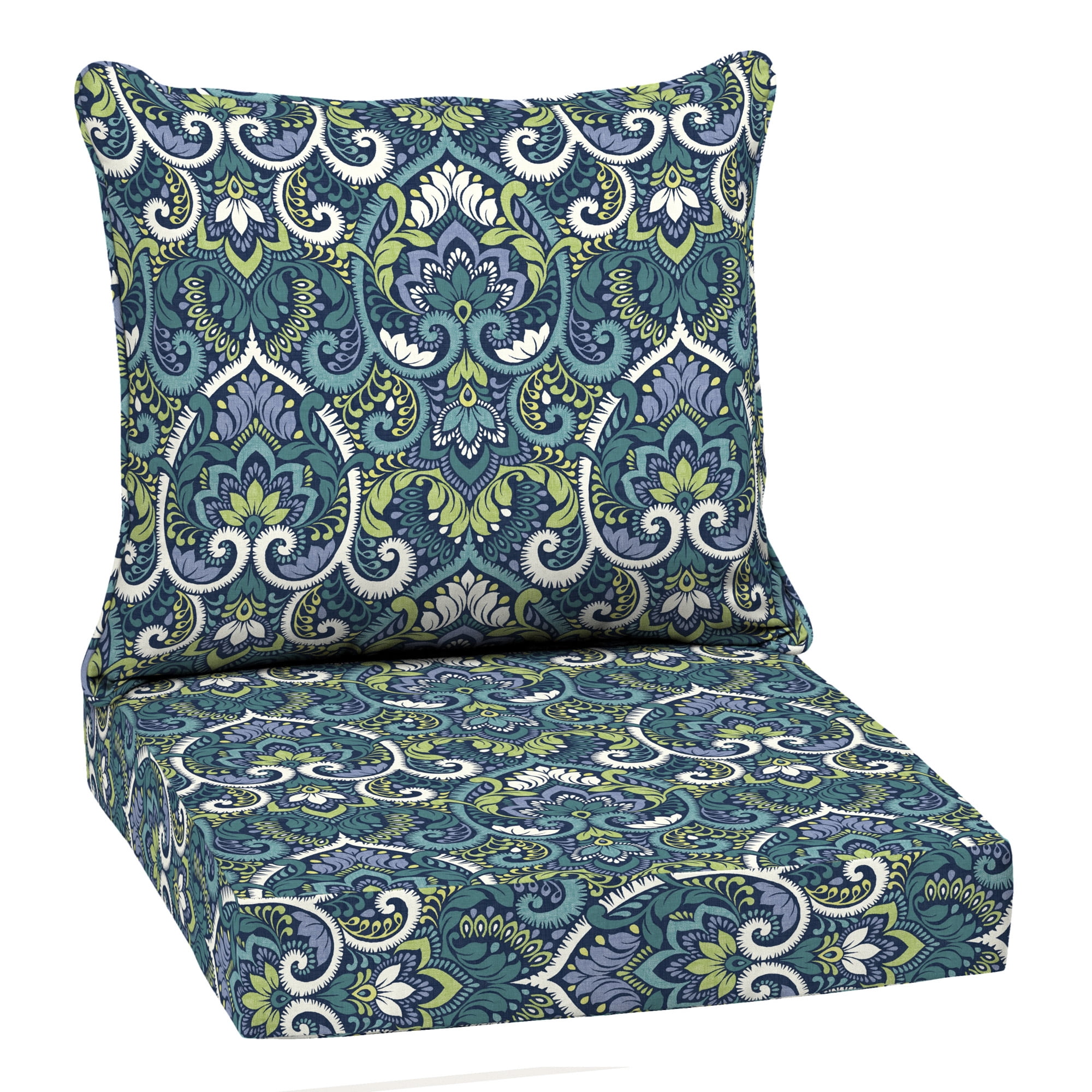 Sapphire Aurora Blue Damask Outdoor Chair Cushion Set