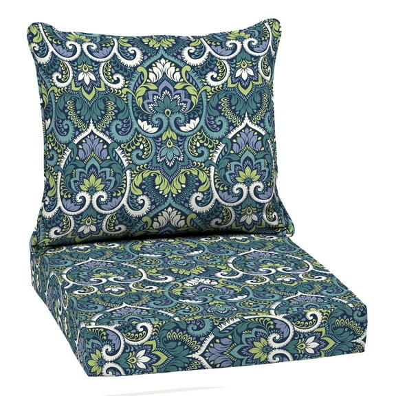 ARDEN Outdoor Deep Seat Cushion Set, 22 x 24, Water Repellent, Fade Resistant 22 x 24, Sapphire Aurora Blue Damask