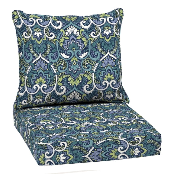 ARDEN Outdoor Deep Seat Cushion Set, 22 x 24, Water Repellent, Fade Resistant 22 x 24, Sapphire Aurora Blue Damask