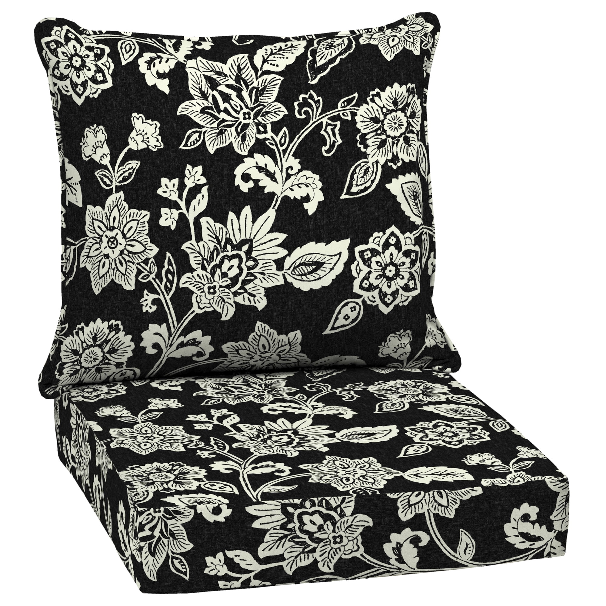 ARDEN Outdoor Deep Seat Cushion Set, 24 x 24, Water Repellant, Fade Resistant, Deep Seat Bottom & Back Cushion, Ashland Black Jacobean