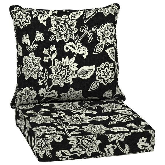 ARDEN Outdoor Deep Seat Cushion Set, 24 x 24, Water Repellant, Fade Resistant, Deep Seat Bottom & Back Cushion, Ashland Black Jacobean