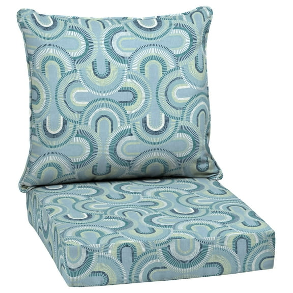 ARDEN Outdoor Deep Seat Cushion Set, 24 x 24, Water Repellant, Fade Resistant, Deep Seat Bottom and Back Cushion for Chair, Sofa, and Couch, Coastal Blue Geometric