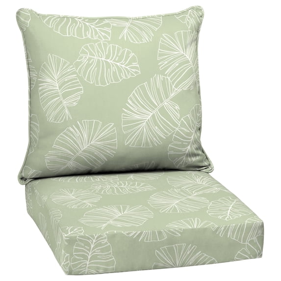 ARDEN Outdoor Deep Seat Cushion Set, 24 x 24, Water Repellant, Fade Resistant, Deep Seat Bottom and Back Cushion for Chair, Sofa, and Couch, Coastal Green Leaf