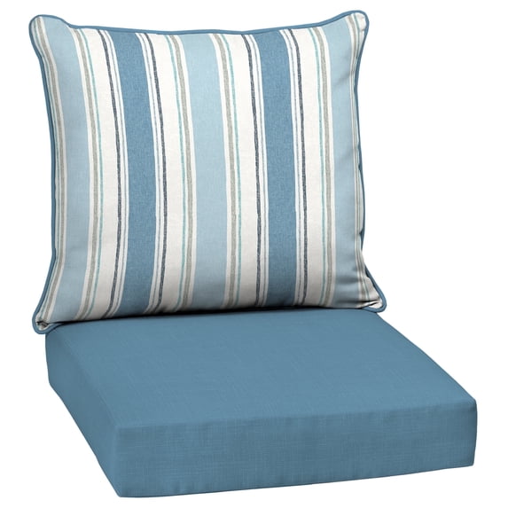 ARDEN Outdoor Deep Seat Cushion Set, 24 x 24, Water Repellant, Fade Resistant, Deep Seat Bottom and Back Cushion for Chair, Sofa, and Couch, French Blue Linen Stripe
