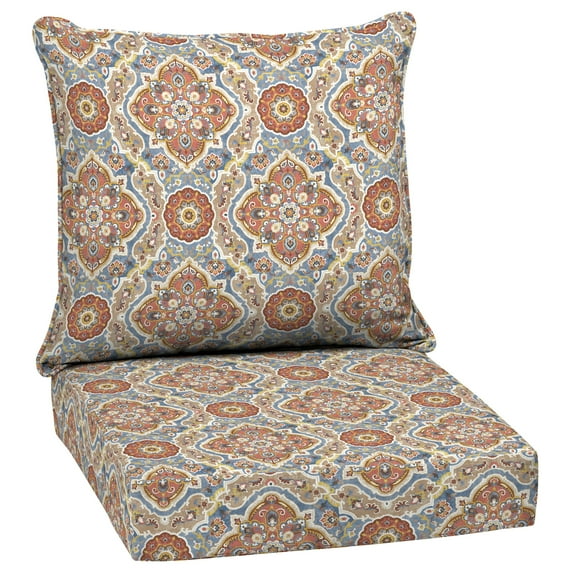 ARDEN Outdoor Deep Seat Cushion Set, 24 x 24, Water Repellant, Fade Resistant, Deep Seat Bottom and Back Cushion for Chair, Sofa, and Couch, Global Vintage Medallion
