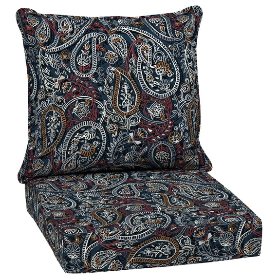 ARDEN Outdoor Deep Seat Cushion Set, 24 x 24, Water Repellant, Fade Resistant, Deep Seat Bottom and Back Cushion for Chair, Sofa, and Couch, Navy Palmira Paisley