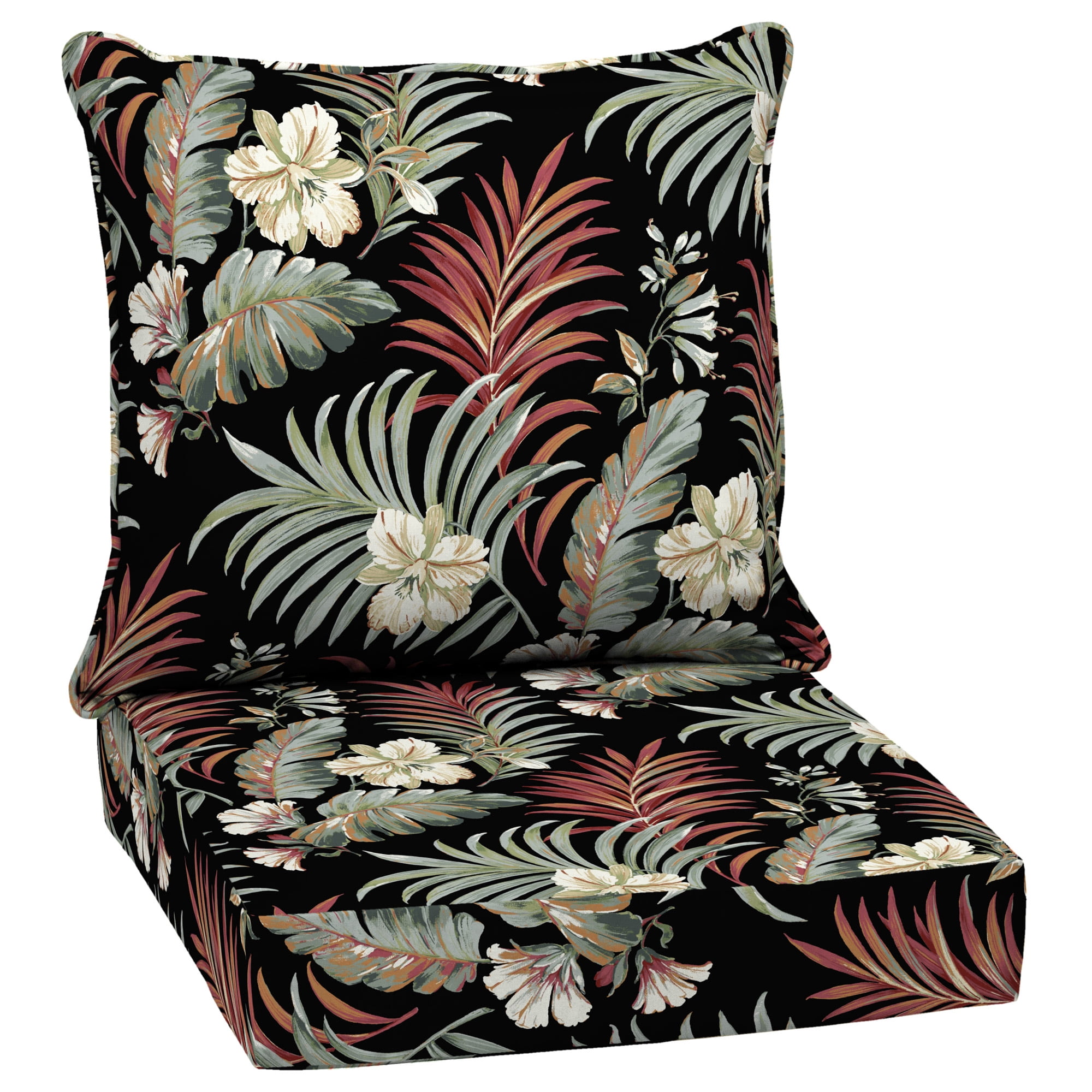 Black Tropical Outdoor Deep Seat Cushion Set