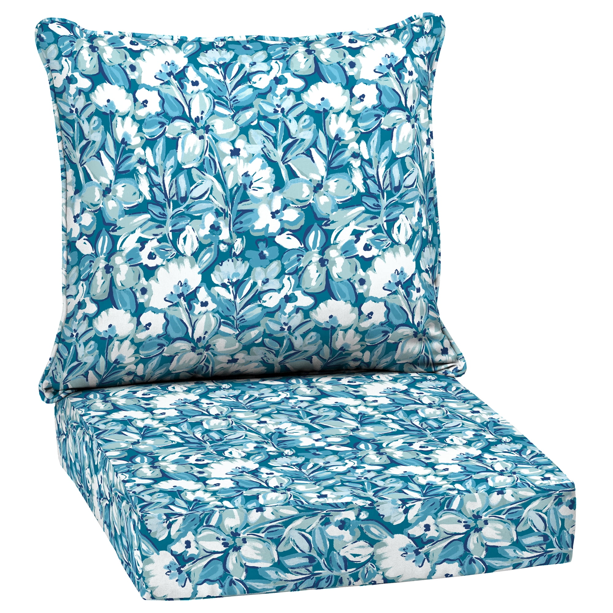 ARDEN Outdoor Deep Seat Cushion Set, 24 in x 24 in, Patio Cushion for Chair, Sofa, and Couch Aqua Blue Fusion Floral