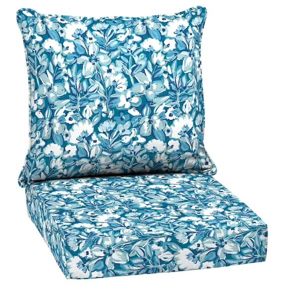 ARDEN Outdoor Deep Seat Cushion Set, 24 in x 24 in, Patio Cushion for Chair, Sofa, and Couch Aqua Blue Fusion Floral