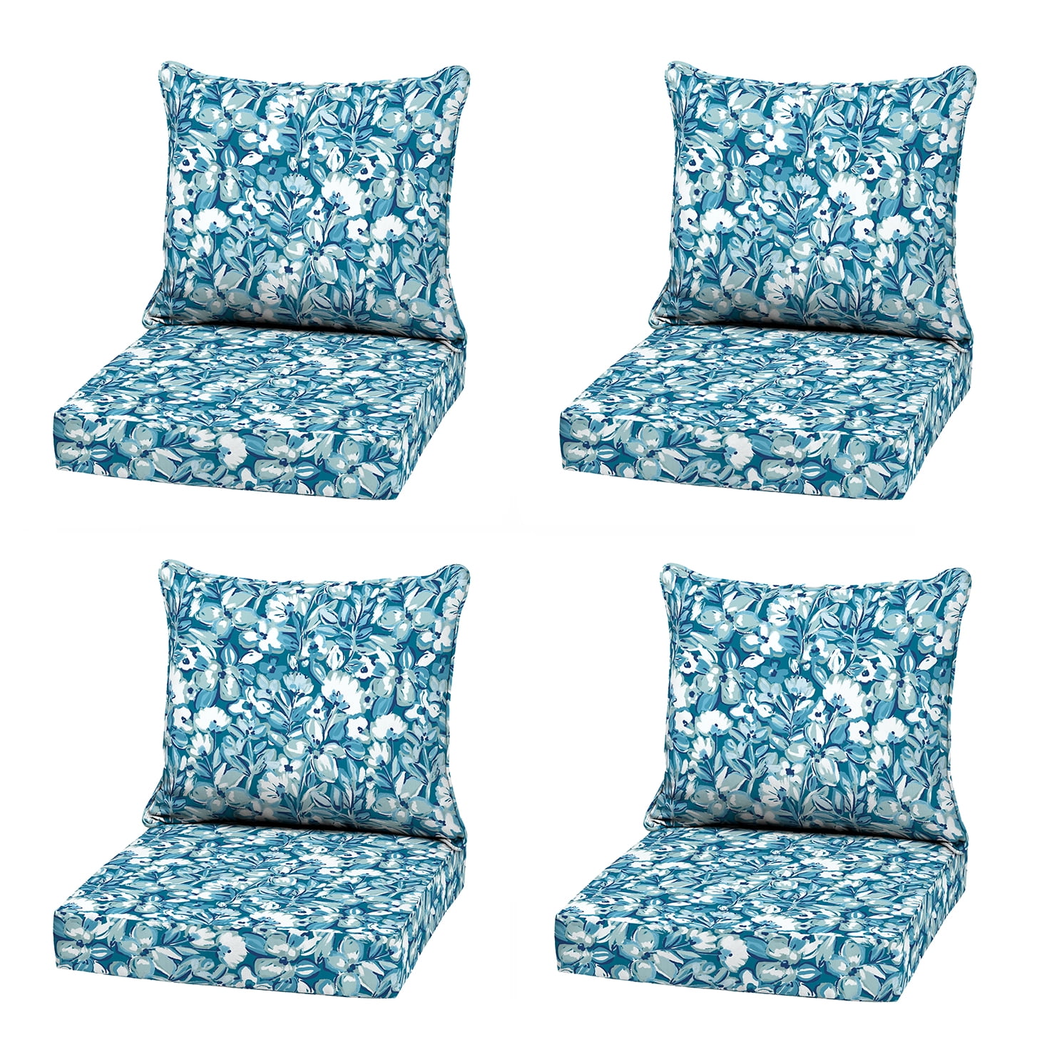 ARDEN Outdoor Deep Seat Cushion Set (4-Pack), 22 in x 24 in, Weather-Proof, Rain-Proof, Fade Resistant Patio Cushion for Chair, Sofa, and Couch Aqua Blue Fusion Floral