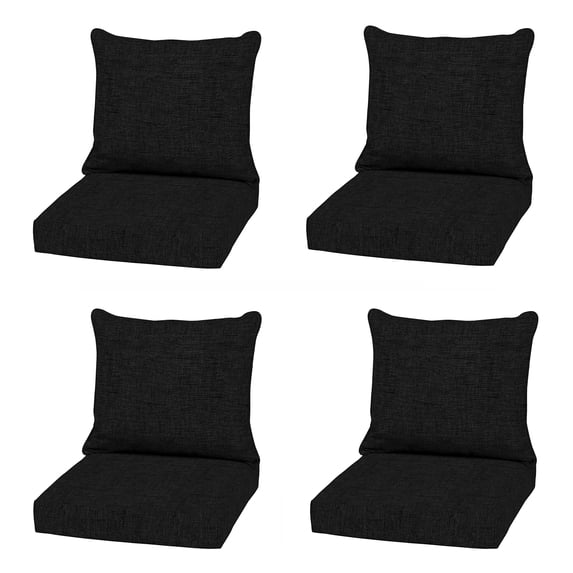 ARDEN Outdoor Deep Seat Cushion Set (4-Pack), 22 in x 24 in, Weather-Proof, Rain-Proof, Fade Resistant Patio Cushion for Chair, Sofa, and Couch Black Leala