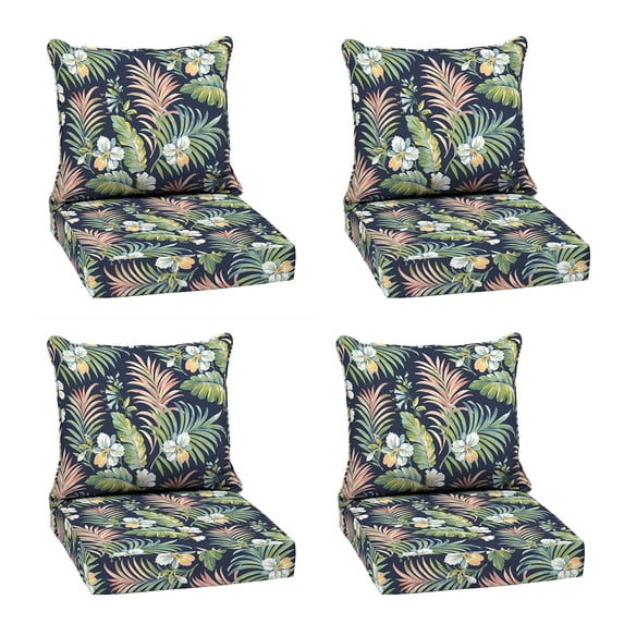 ARDEN Outdoor Deep Seat Cushion Set, 4-Pack, 22 in x 24 in, Weather-Proof, Rain-Proof, Fade Resistant Patio Cushion for Chair, Sofa, and Couch Simone Blue Tropical