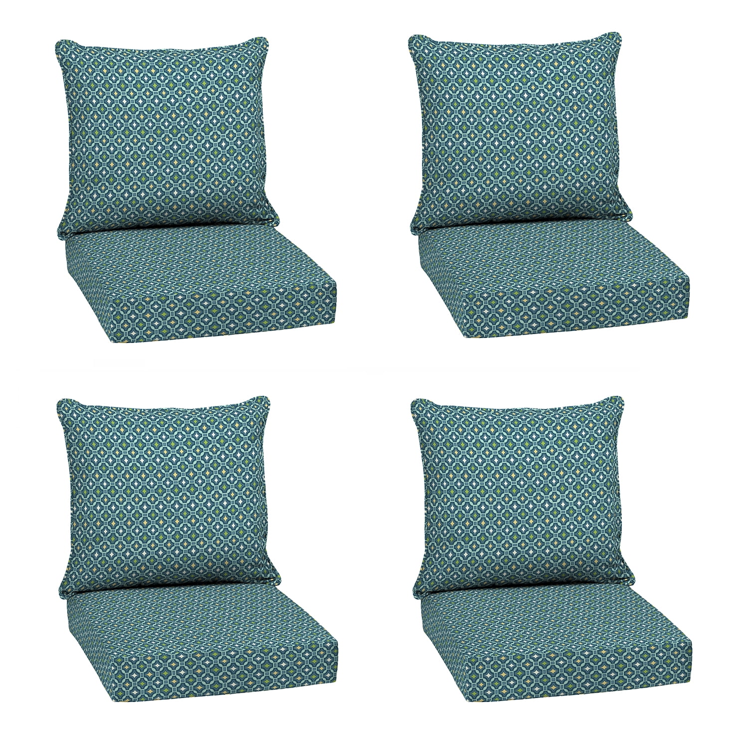 ARDEN Outdoor Deep Seat Cushion Set (4-Pack), 24 in x 24 in, Weather-Proof, Rain-Proof, Fade Resistant Patio Cushion for Chair, Sofa, and Couch Alana Tile