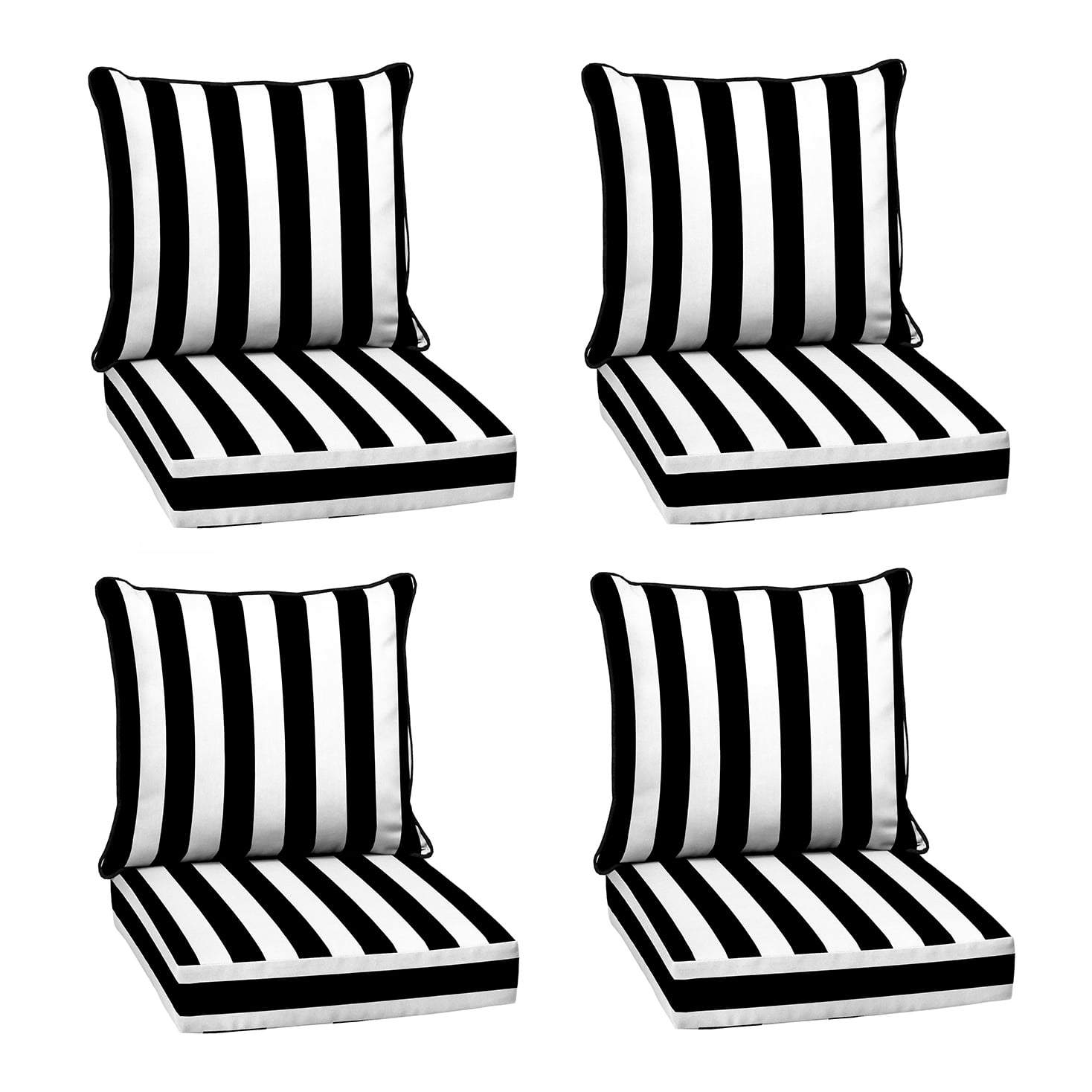 ARDEN Outdoor Deep Seat Cushion Set (4-Pack), 24 in x 24 in, Weather-Proof, Rain-Proof, Fade Resistant Patio Cushion for Chair, Sofa, and Couch Black Cabana Stripe