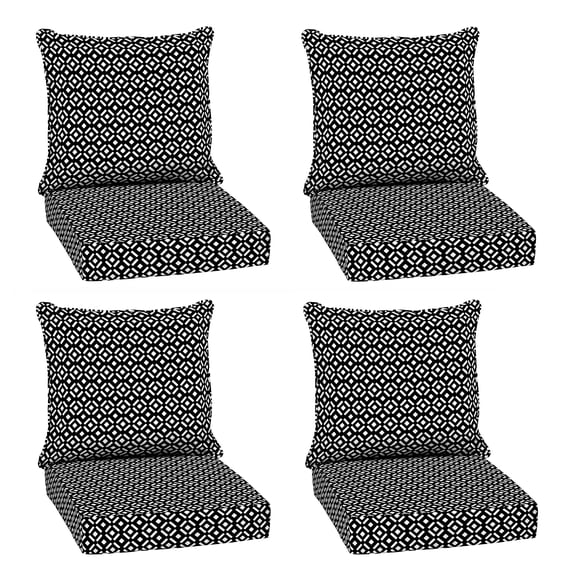 ARDEN Outdoor Deep Seat Cushion Set (4-Pack), 24 in x 24 in, Weather-Proof, Rain-Proof, Fade Resistant Patio Cushion for Chair, Sofa, and Couch Black Demi Tile