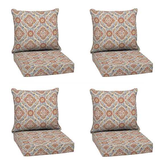 ARDEN Outdoor Deep Seat Cushion Set (4-Pack), 24 in x 24 in, Weather-Proof, Rain-Proof, Fade Resistant Patio Cushion for Chair, Sofa, and Couch Global Vintage Medallion