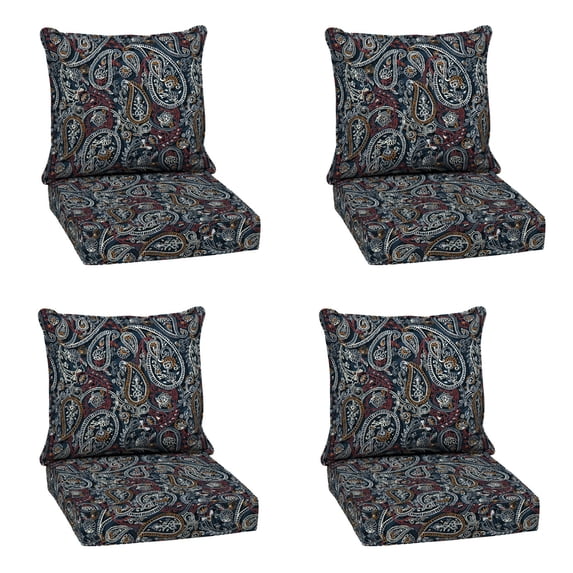 ARDEN Outdoor Deep Seat Cushion Set (4-Pack), 24 in x 24 in, Weather-Proof, Rain-Proof, Fade Resistant Patio Cushion for Chair, Sofa, and Couch Navy Palmira Paisley