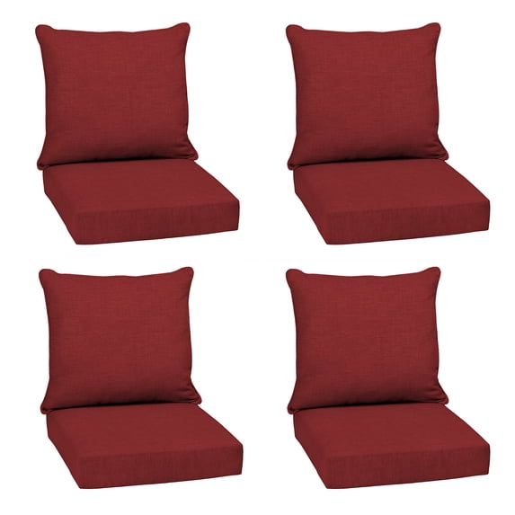 ARDEN Outdoor Deep Seat Cushion Set (4-Pack), 24 in x 24 in, Weather-Proof, Rain-Proof, Fade Resistant Patio Cushion for Chair, Sofa, and Couch Ruby Red Leala