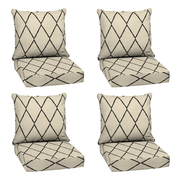 ARDEN Outdoor Deep Seat Cushion Set (4-Pack), 24 in x 24 in, Weather-Proof, Rain-Proof, Fade Resistant Patio Cushion for Chair, Sofa, and Couch Tan Diamond Trellis