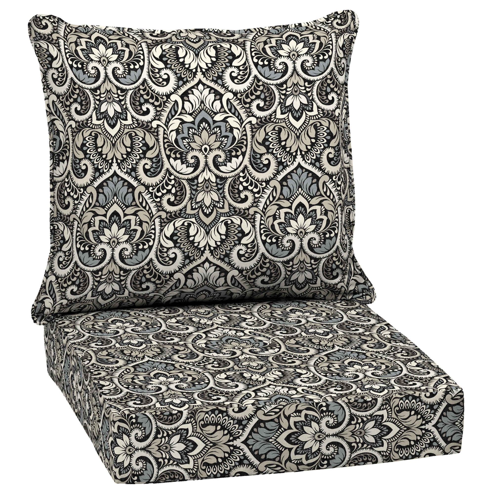 Black Aurora Damask Outdoor Deep Seat Cushion Set
