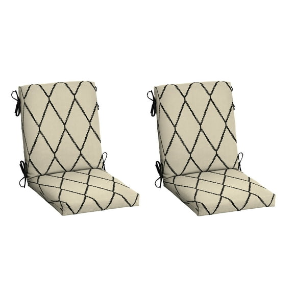 ARDEN Outdoor Dining Chair Cushion, 2 Pack, 20 x 20, Rain-Proof, Fade Resistant, Tan Diamond Trellis