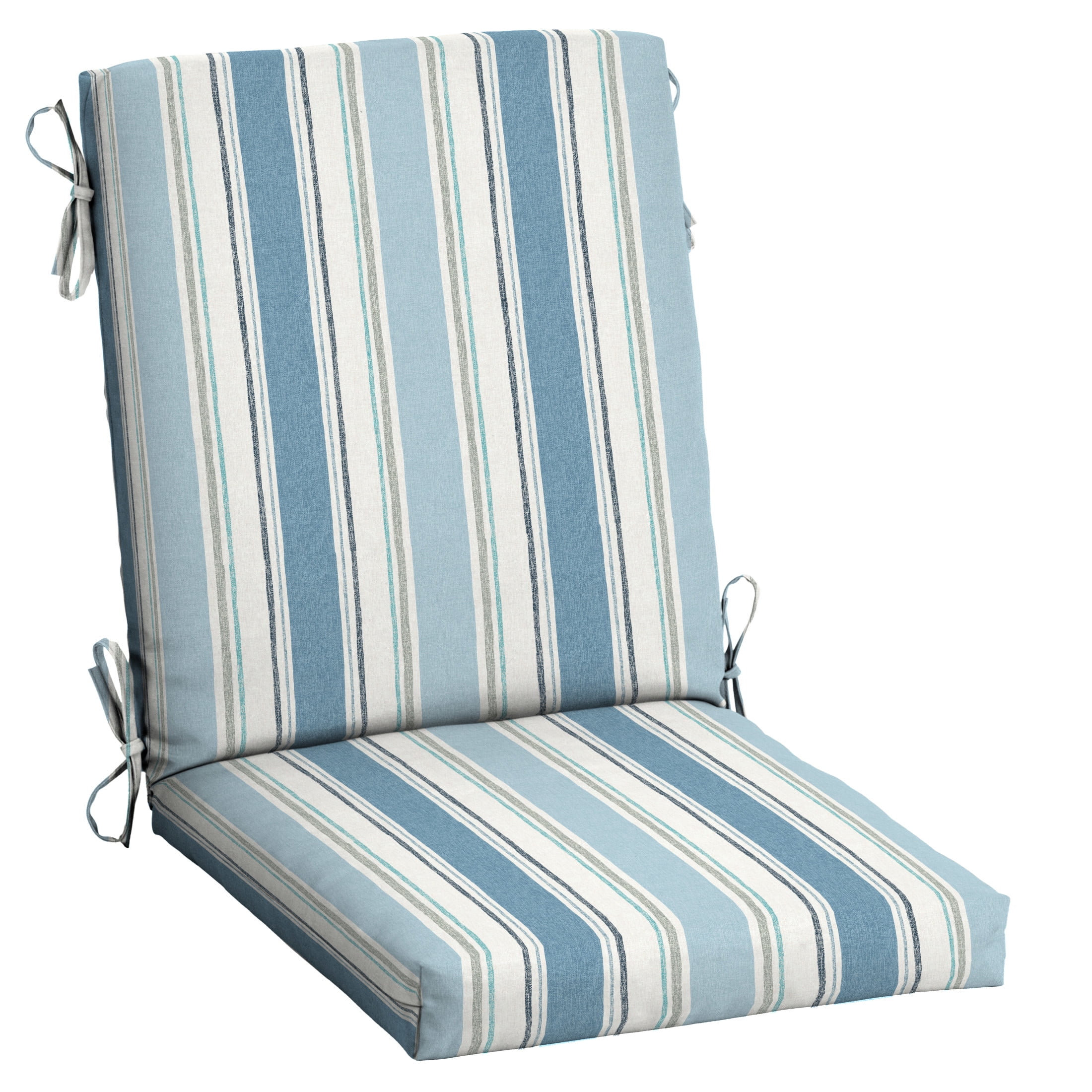 French Blue Linen Stripe Outdoor Dining Chair Cushion