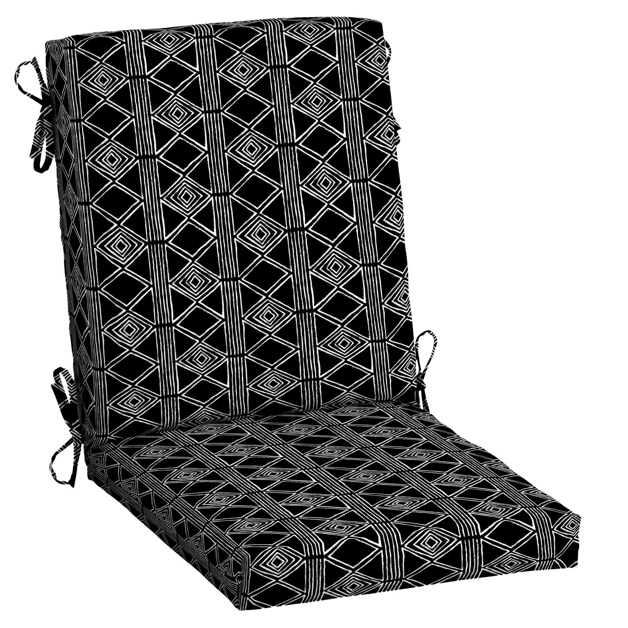 Black Global Stripe Outdoor Highback Dining Chair Cushion