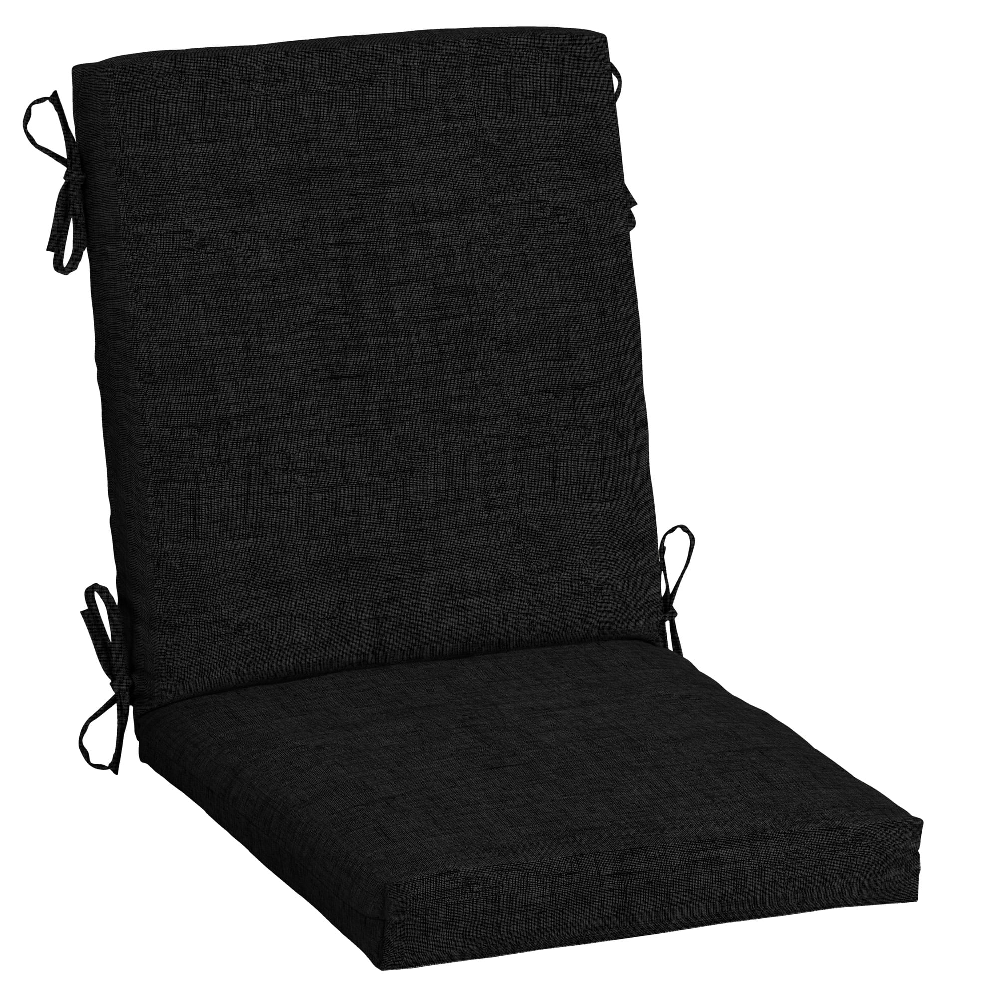 Black High Back Outdoor Dining Chair Cushion with Ties