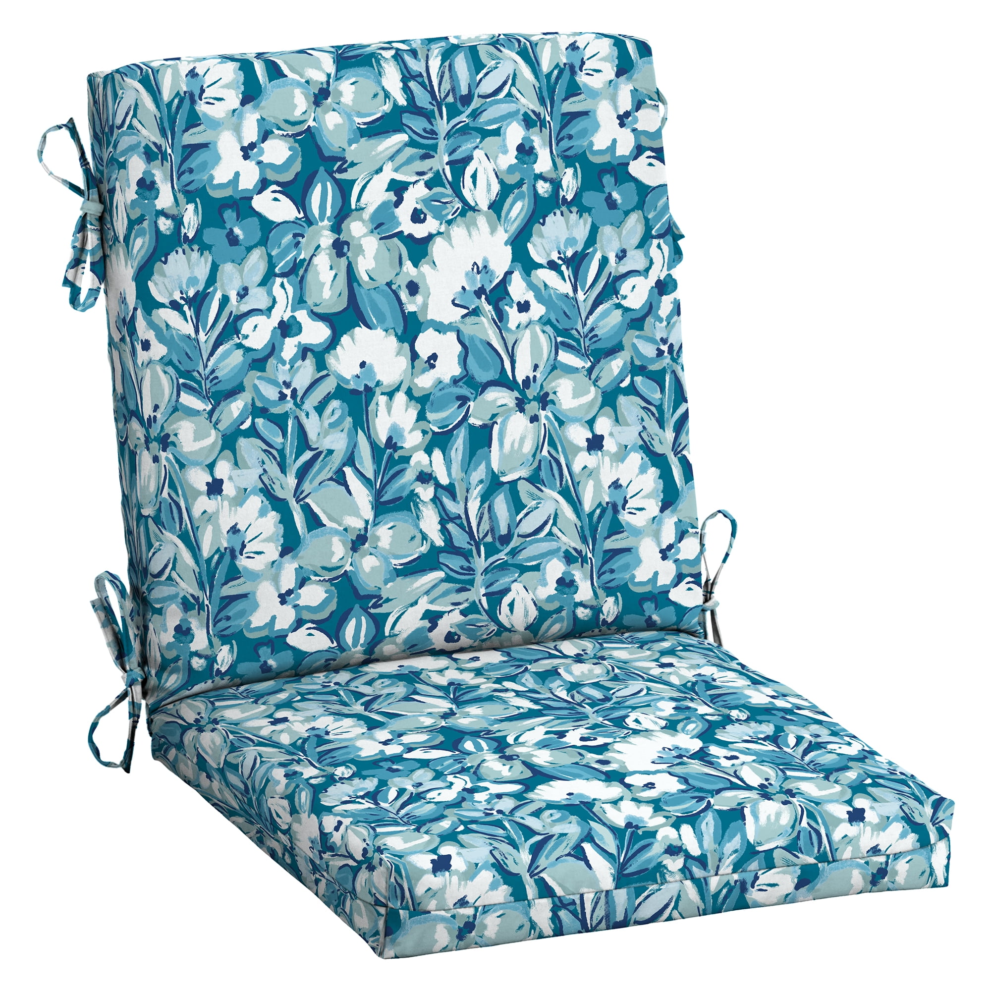 ARDEN Outdoor Dining Chair Cushion, 20 in x 20 in, Patio Cushion for Patio, Dining, or Rocking Chairs, Aqua Blue Fusion Floral