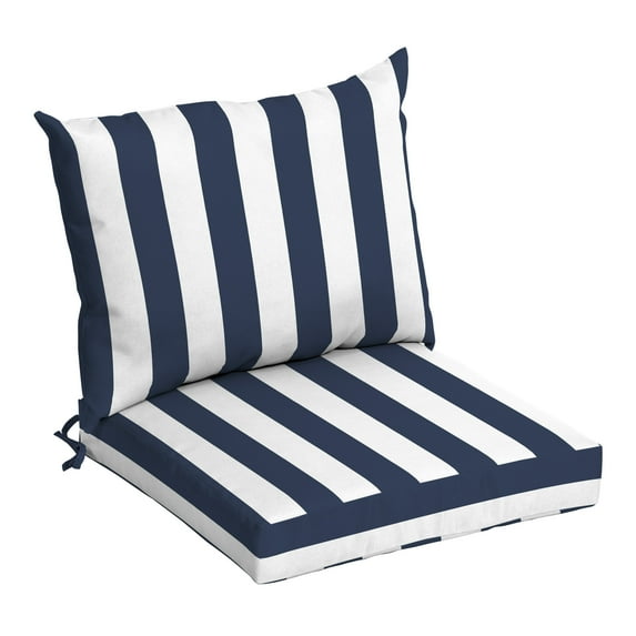 ARDEN Outdoor Dining Chair Cushion, 21 x 21, Water Repellent, Fade Resistant 21 x 21, Sapphire Blue Cabana Stripe