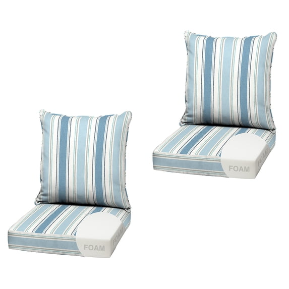 ARDEN Outdoor Foam Deep Seat Cushion (2-Pack), 22x24, Premium High-Density Foam, Never Flattens, Weather-Proof for Patio Chair Sofa Couch, French Blue Linen Stripe