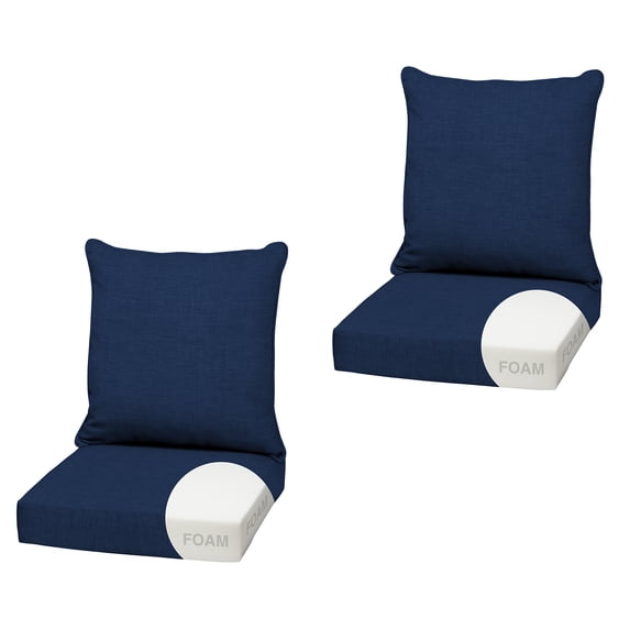 ARDEN Outdoor Foam Deep Seat Cushion (2-Pack), 22x24, Premium High-Density Foam, Never Flattens, Weather-Proof for Patio Chair Sofa Couch, Sapphire Blue Leala