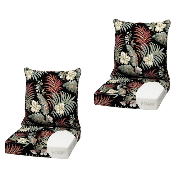 ARDEN Outdoor Foam Deep Seat Cushion (2-Pack), 22x24, Premium High-Density Foam, Never Flattens, Weather-Proof for Patio Chair Sofa Couch, Simone Black Tropical
