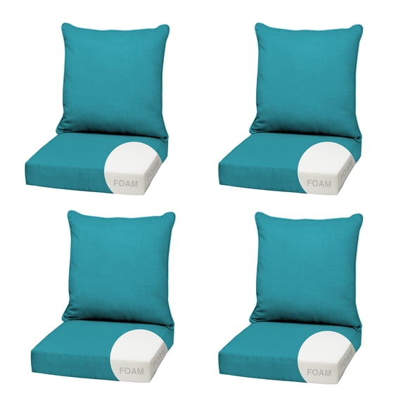 ARDEN Outdoor Foam Deep Seat Cushion, 4-Pack, 22x24, Premium High-Density Foam, Never Flattens, Weather-Proof for Patio Chair Sofa Couch, Lake Blue Leala
