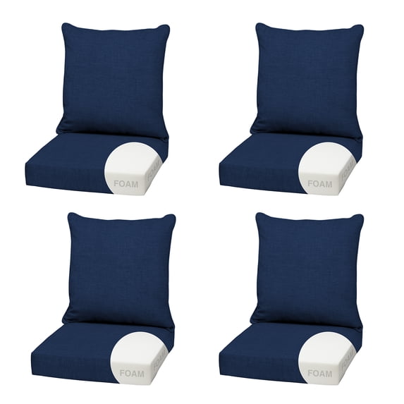 ARDEN Outdoor Foam Deep Seat Cushion, 4-Pack, 22x24, Premium High-Density Foam, Never Flattens, Weather-Proof for Patio Chair Sofa Couch, Sapphire Blue Leala
