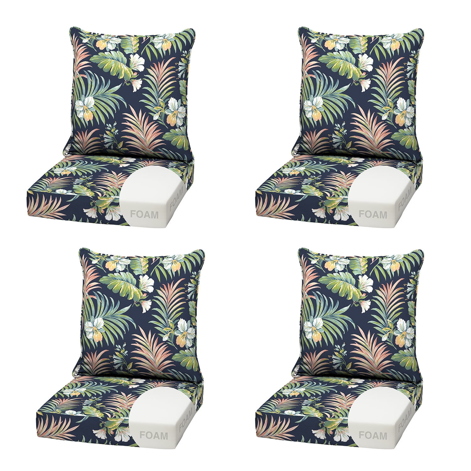 ARDEN Outdoor Foam Deep Seat Cushion, 4-Pack, 22x24, Premium High ...