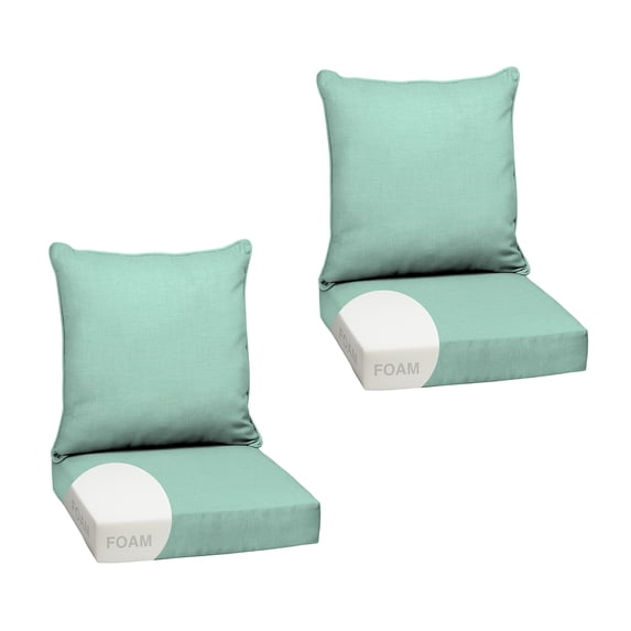 ARDEN Outdoor Foam Deep Seat Cushion Set (2-Pack), 24x24, Premium High-Density Foam, Never Flattens, Weather-Proof for Patio Chair Sofa Couch, Aqua Leala