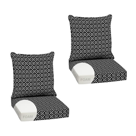 ARDEN Outdoor Foam Deep Seat Cushion Set (2-Pack), 24x24, Premium High-Density Foam, Never Flattens, Weather-Proof for Patio Chair Sofa Couch, Black Demi Tile