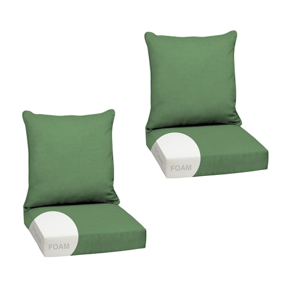 ARDEN Outdoor Foam Deep Seat Cushion Set (2-Pack), 24x24, Premium High-Density Foam, Never Flattens, Weather-Proof for Patio Chair Sofa Couch, Bright Moss Green Leala