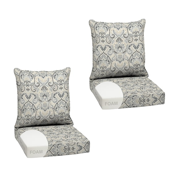 ARDEN Outdoor Foam Deep Seat Cushion Set (2-Pack), 24x24, Premium High-Density Foam, Never Flattens, Weather-Proof for Patio Chair Sofa Couch, Neutral Aurora Damask