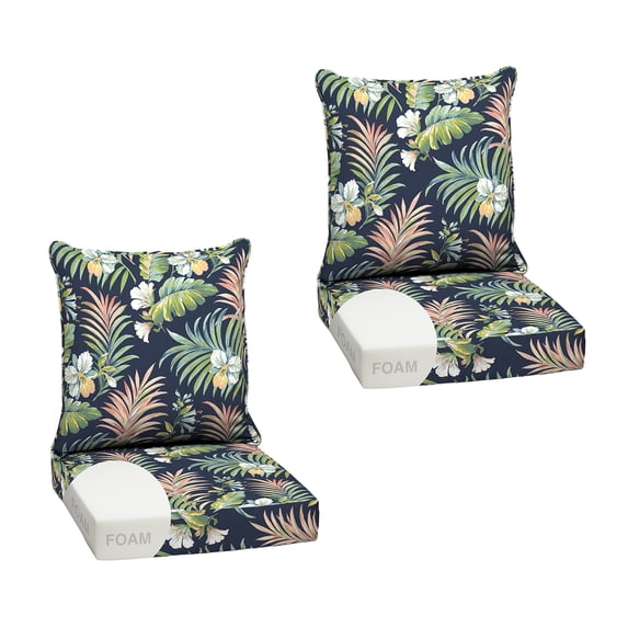 ARDEN Outdoor Foam Deep Seat Cushion Set (2-Pack), 24x24, Premium High-Density Foam, Never Flattens, Weather-Proof for Patio Chair Sofa Couch, Simone Blue Tropical