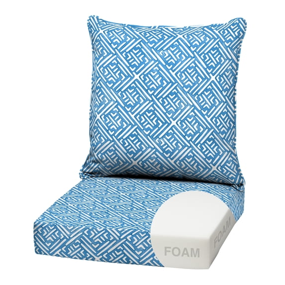 ARDEN Outdoor Foam Deep Seat Cushion Set, 22x24, Premium High-Density Foam, Never Flattens, Weather-Proof for Patio Chair Sofa Couch, Amalfi Blue Tile