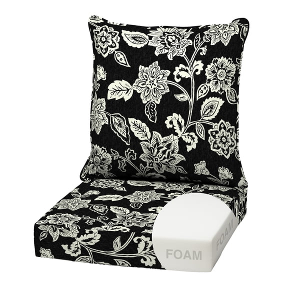ARDEN Outdoor Foam Deep Seat Cushion Set, 22x24, Premium High-Density Foam, Never Flattens, Weather-Proof for Patio Chair Sofa Couch, Ashland Black Jacobean