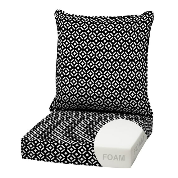 ARDEN Outdoor Foam Deep Seat Cushion Set, 22x24, Premium High-Density Foam, Never Flattens, Weather-Proof for Patio Chair Sofa Couch, Black Demi Tile