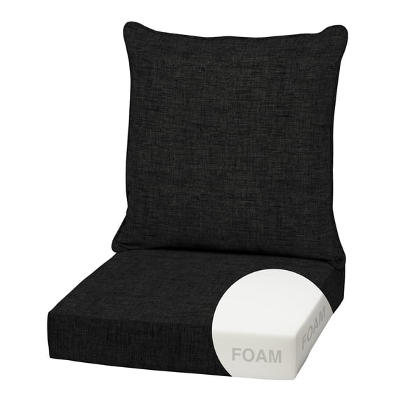 ARDEN Outdoor Foam Deep Seat Cushion Set, 22x24, Premium High-Density Foam, Never Flattens, Weather-Proof for Patio Chair Sofa Couch, Black Leala