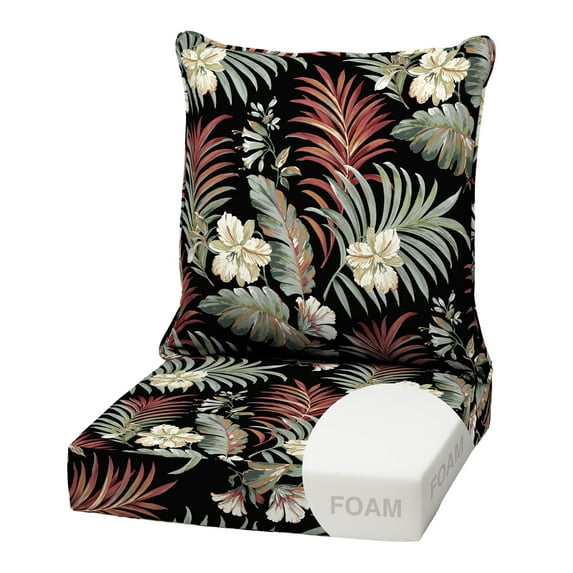 ARDEN Outdoor Foam Deep Seat Cushion Set, 22x24, Premium High-Density Foam, Never Flattens, Weather-Proof for Patio Chair Sofa Couch, Simone Black Tropical