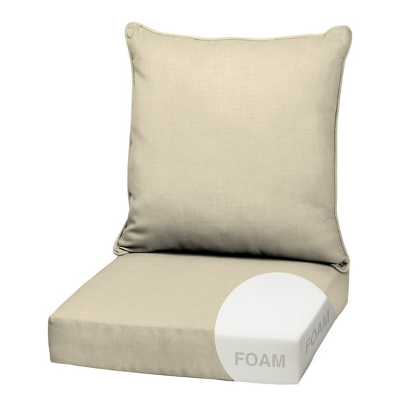 ARDEN Outdoor Foam Deep Seat Cushion Set, 22x24, Premium High-Density Foam, Never Flattens, Weather-Proof for Patio Chair Sofa Couch, Tan Leala